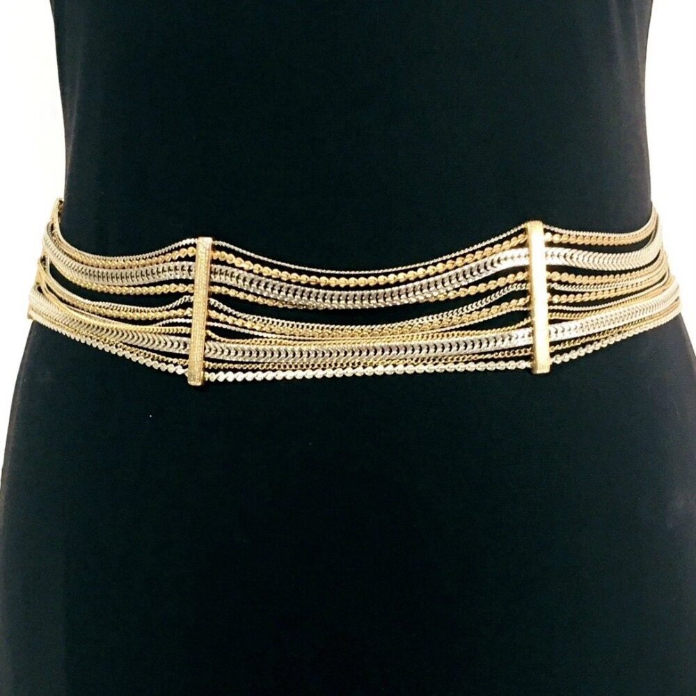 Vintage 90’s Heavy Multi Chain Gold & Silver Tone 44 Inch Link Statement Belt